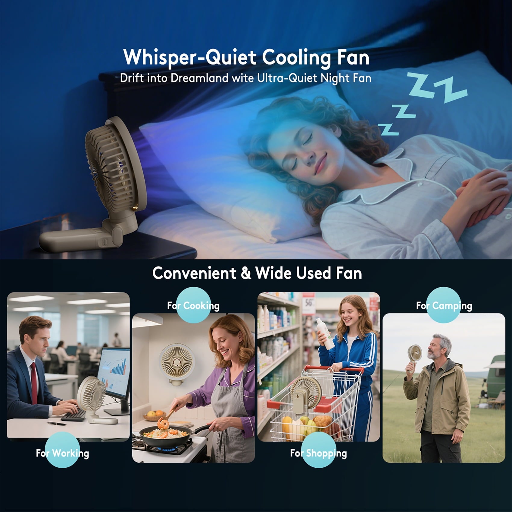 New 9000mAh 4-Speed Oscillating LED Desk Fan,Portable Stroller Fan/Foldable Hanging Clip Fans,Handheld Fans,Personal Rechargeable Small Fan for Home Travel Camping,11inch,Blue